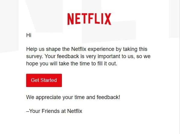 Netflix Customer Survey Email. Source : The Cord Cutter Life News.
