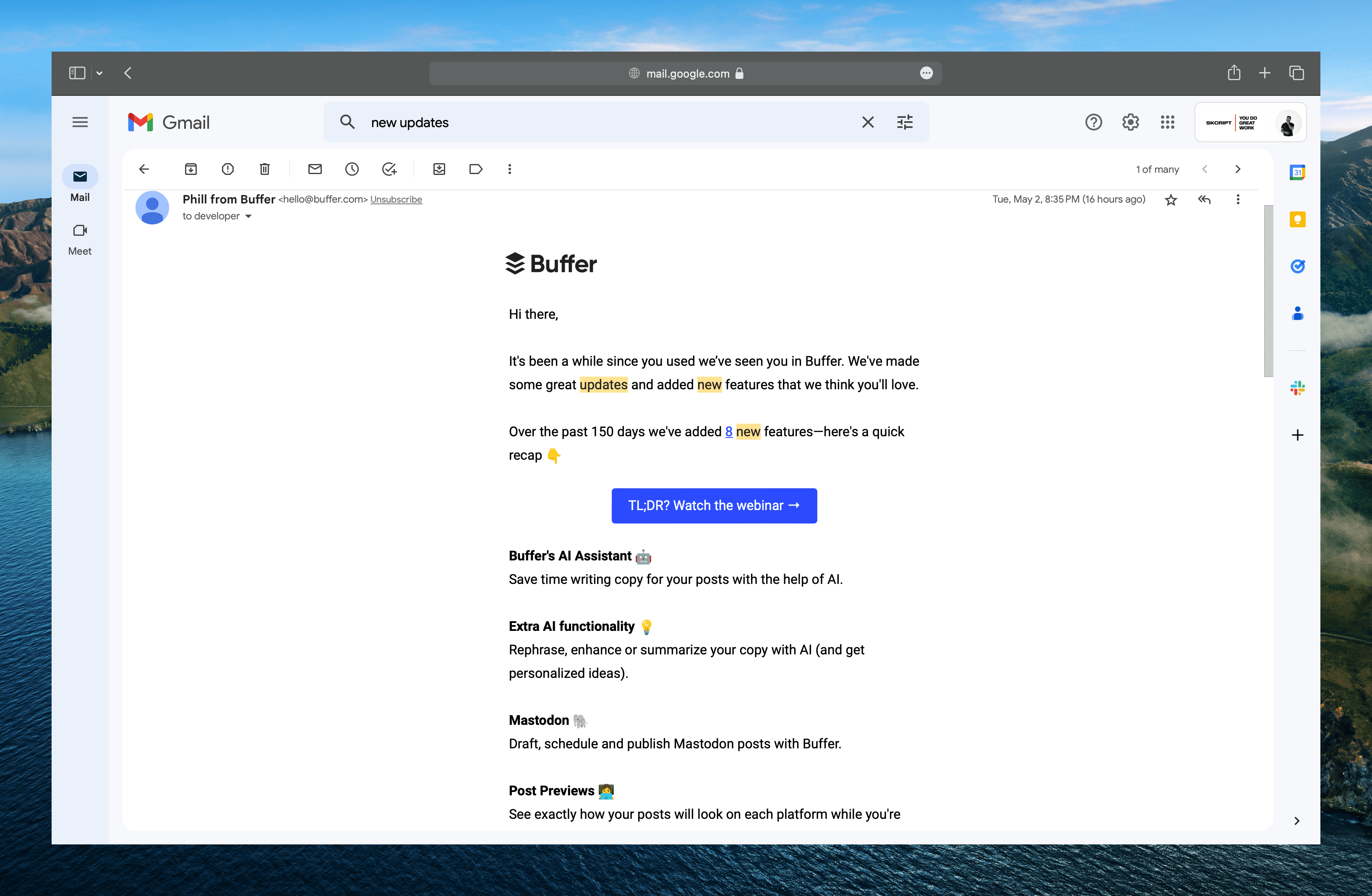 Buffer email about the updates they have made to a product.