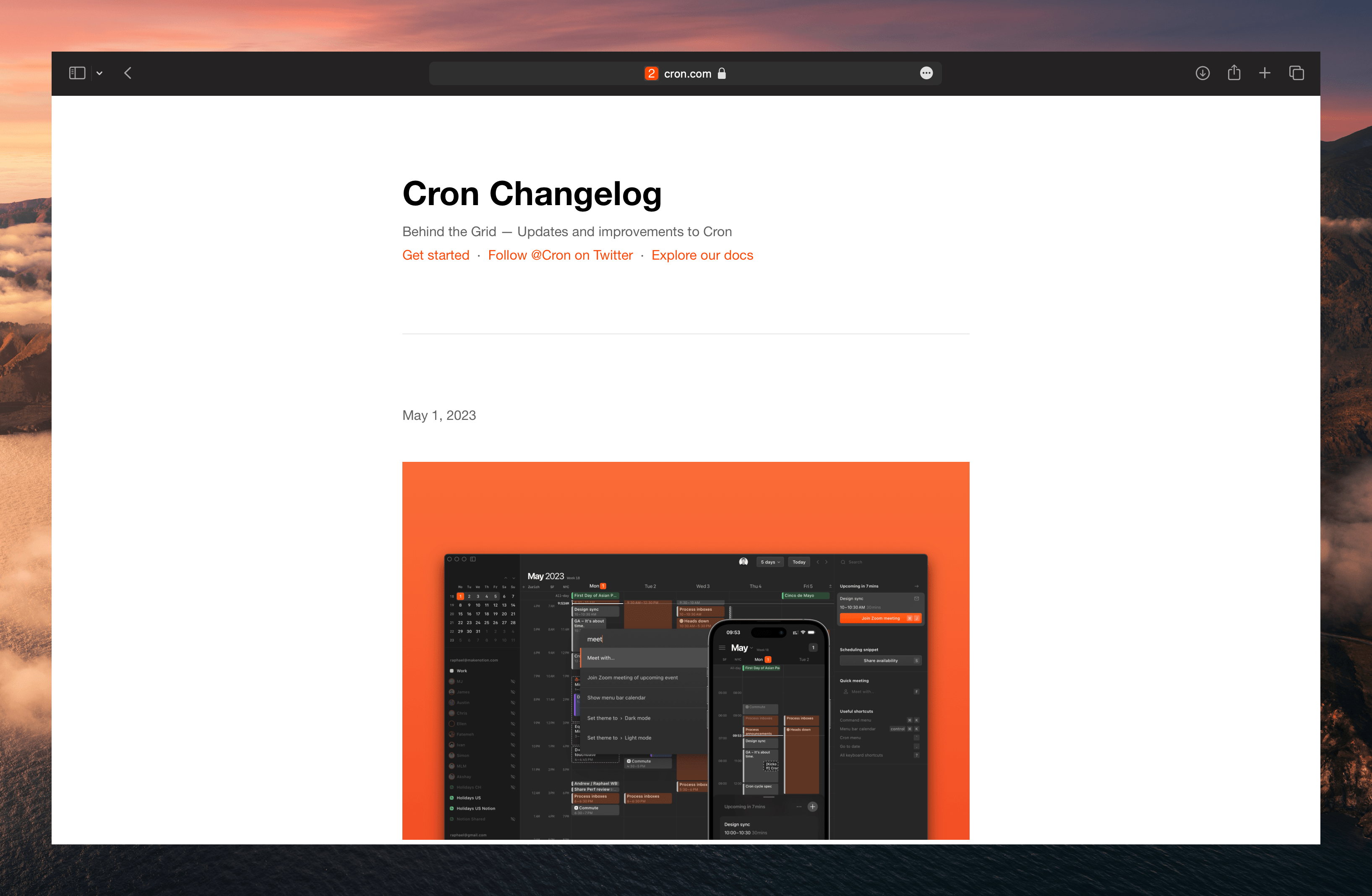 Release notes of Cron calendar for macOS and iOS.