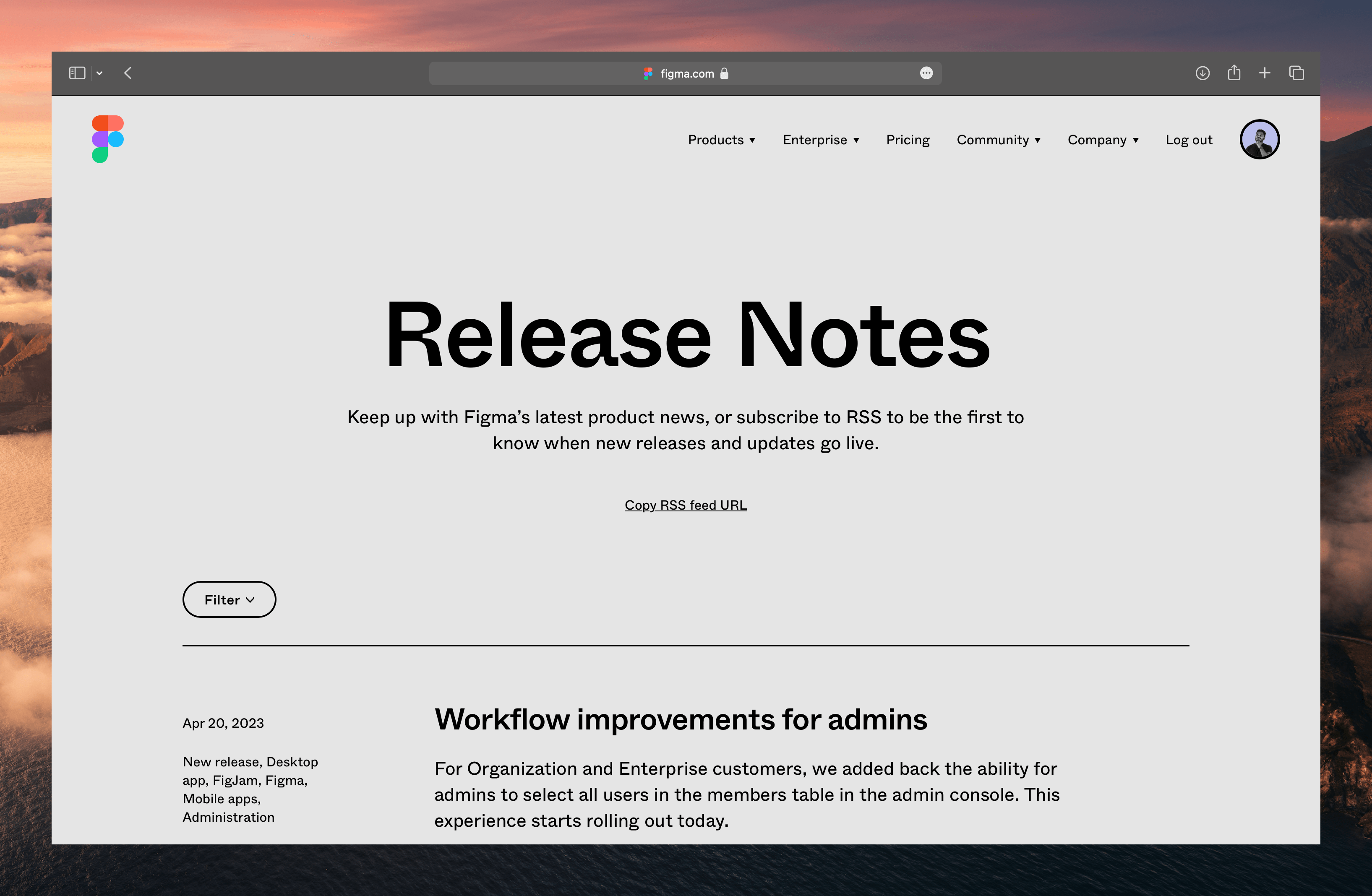 Release notes of Figma design tool.