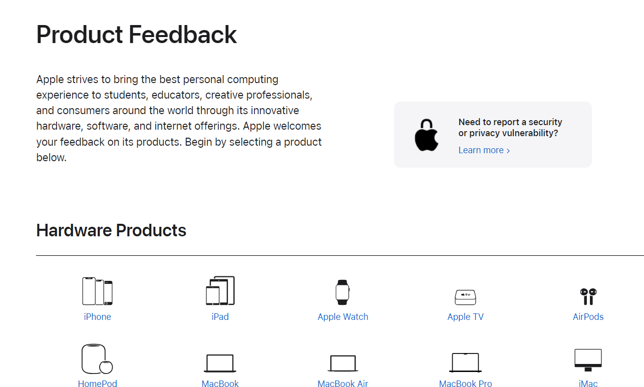 Customer Feedback Example from Apple