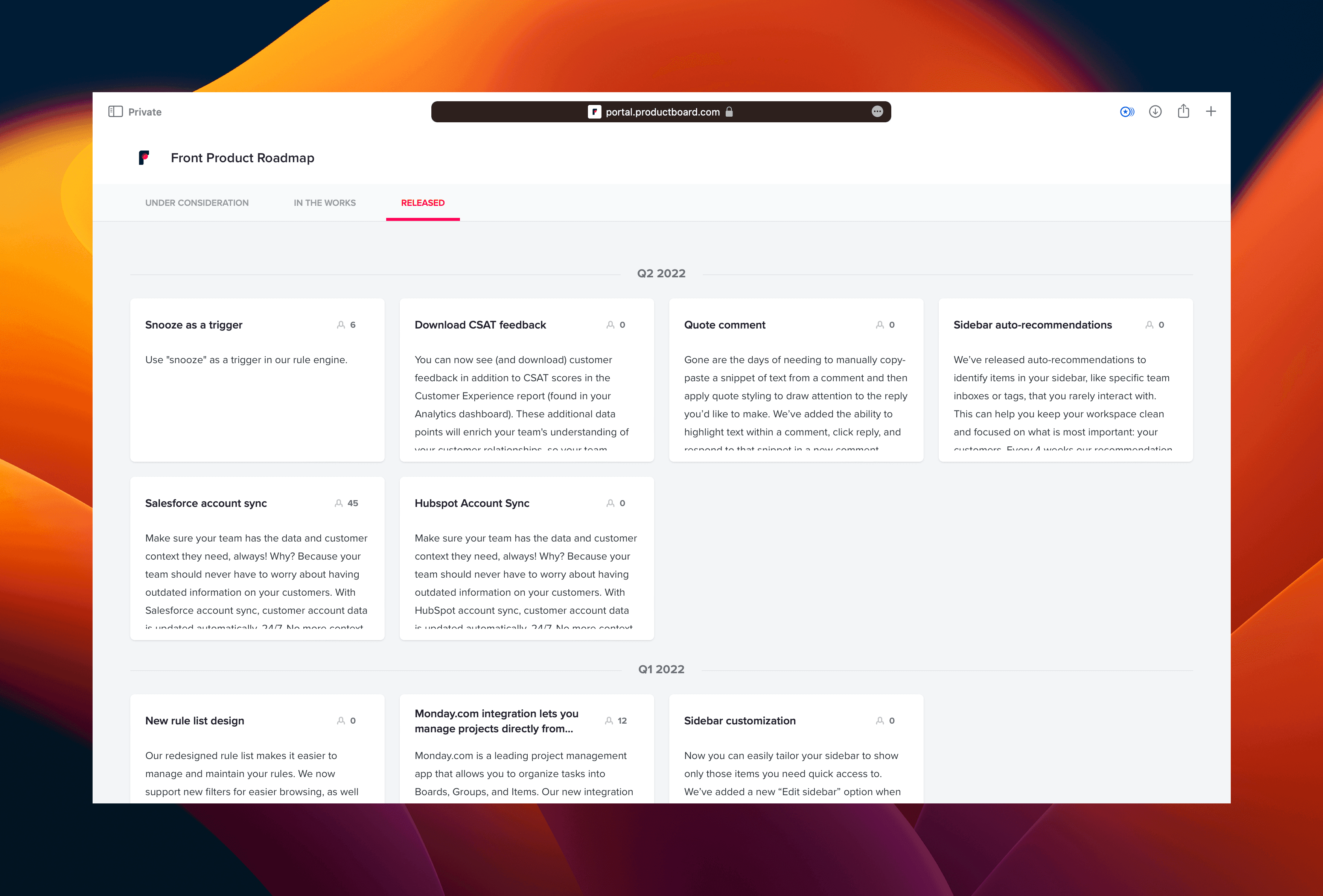 Front app product roadmap