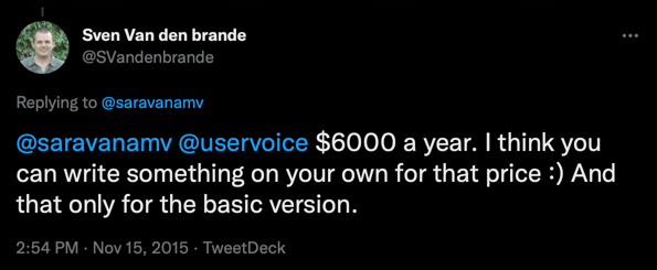 UserVoice Pricing Cry on Twitter