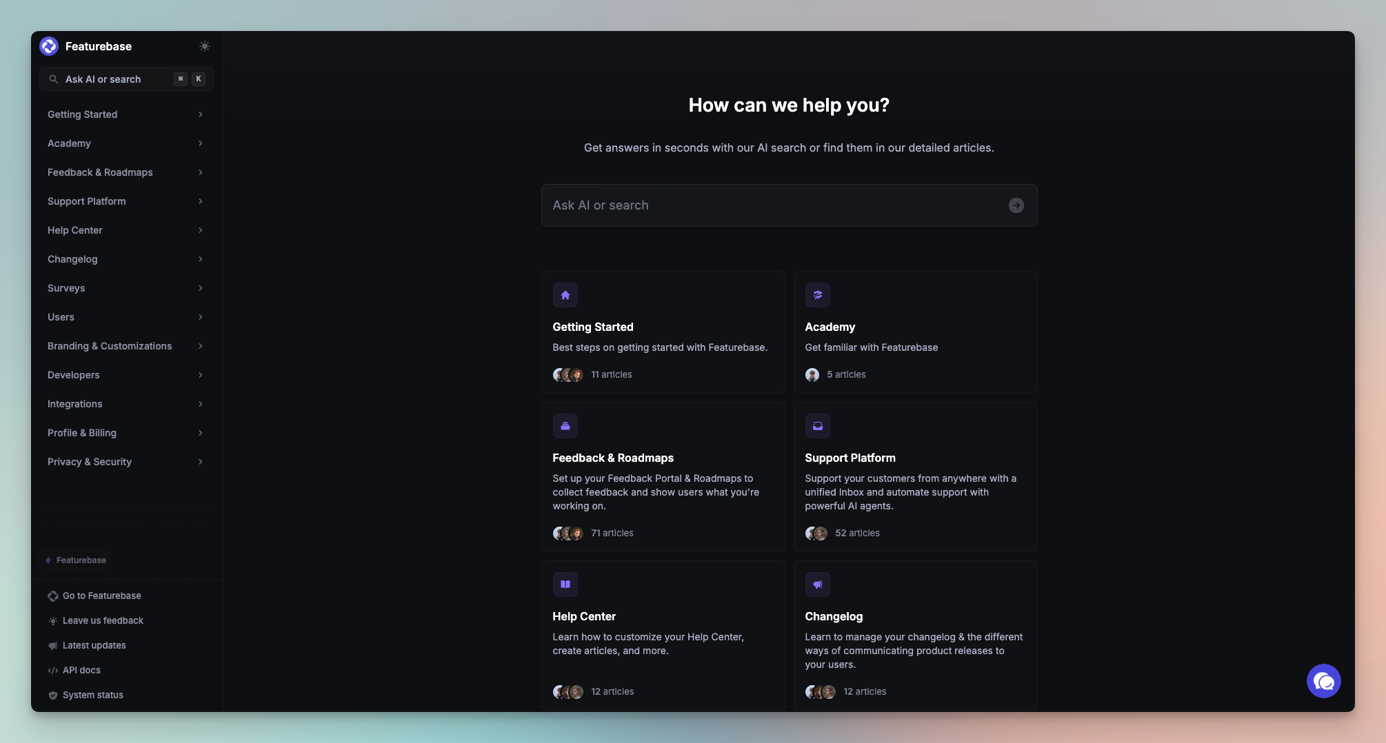 Featurebase for Free Knowledge Base