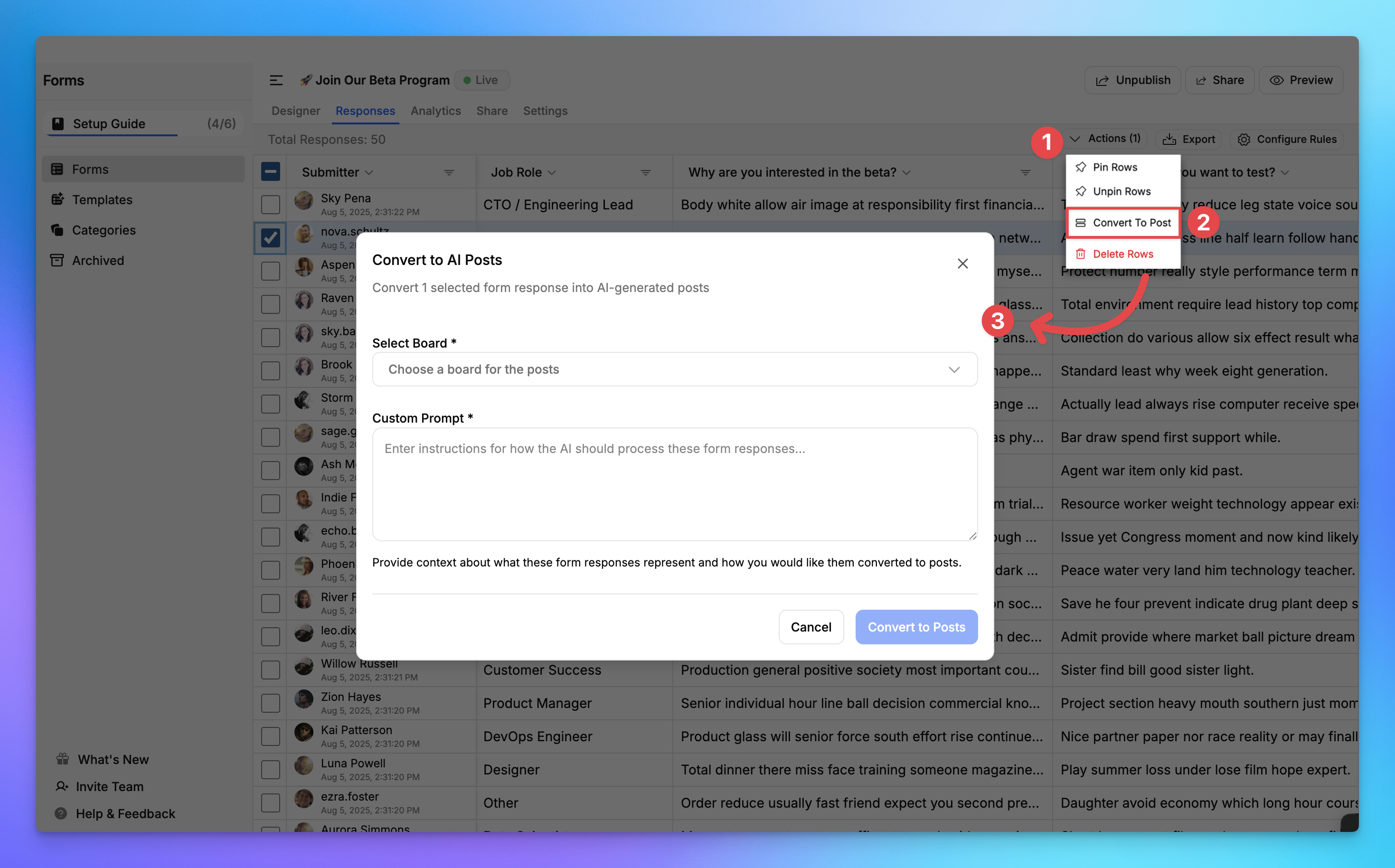 Turn Survey Responses into actionable feedback post and product decision