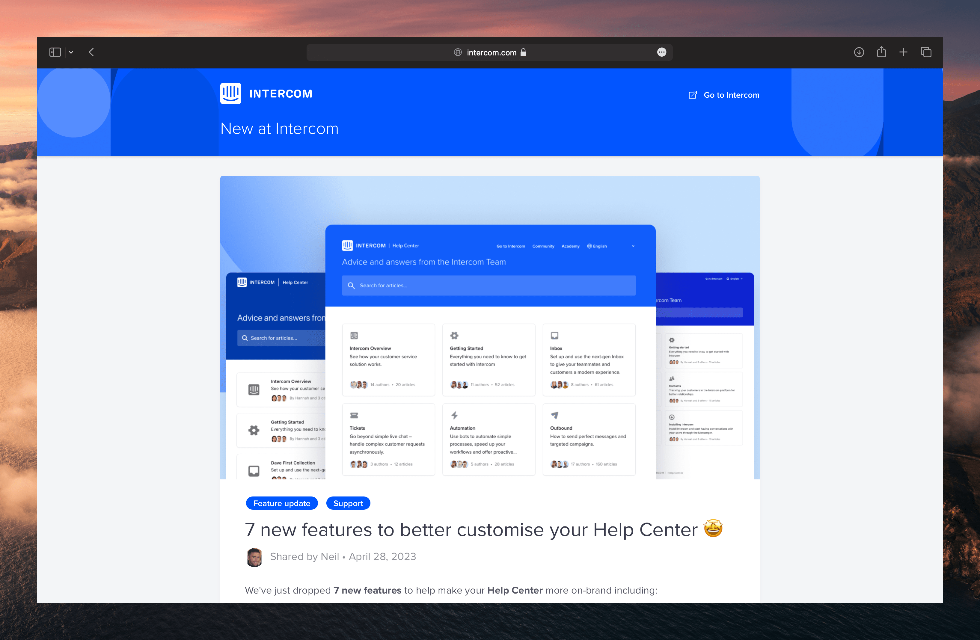 Release notes of Intercom live chat