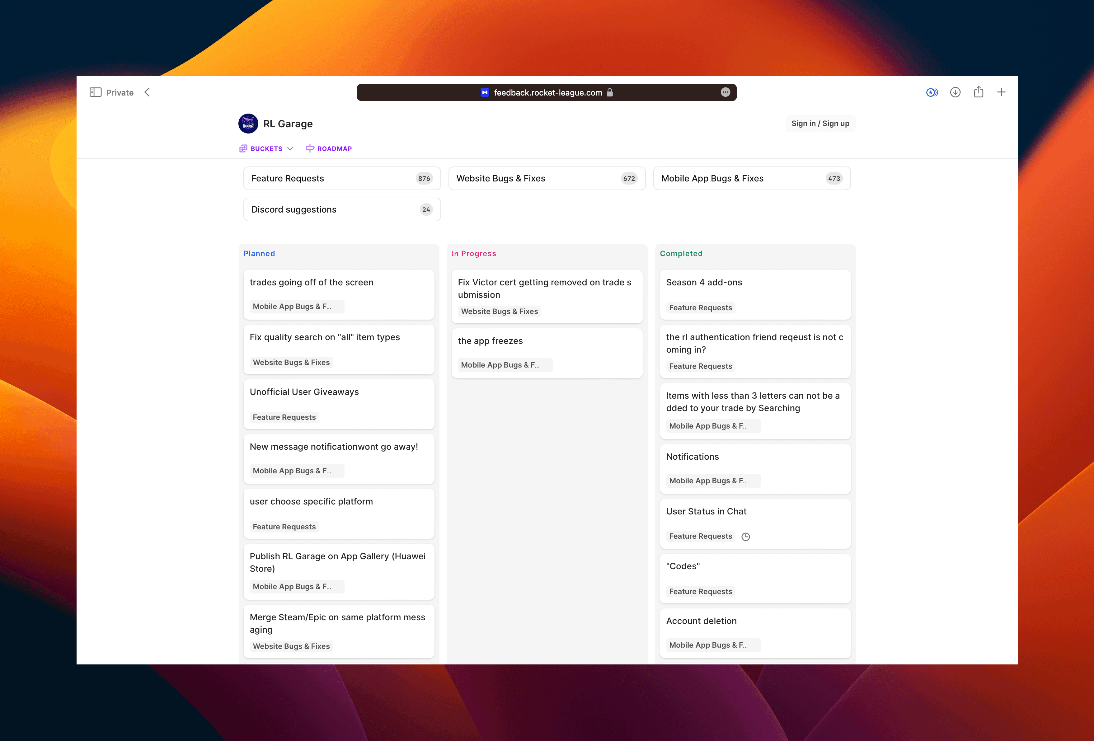 Rocket League product roadmap