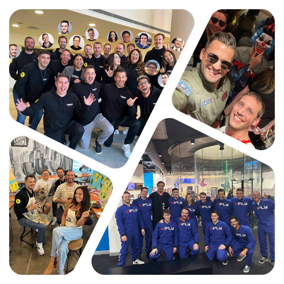 Collage of team moments showing group photos, team outings, and shared activities.