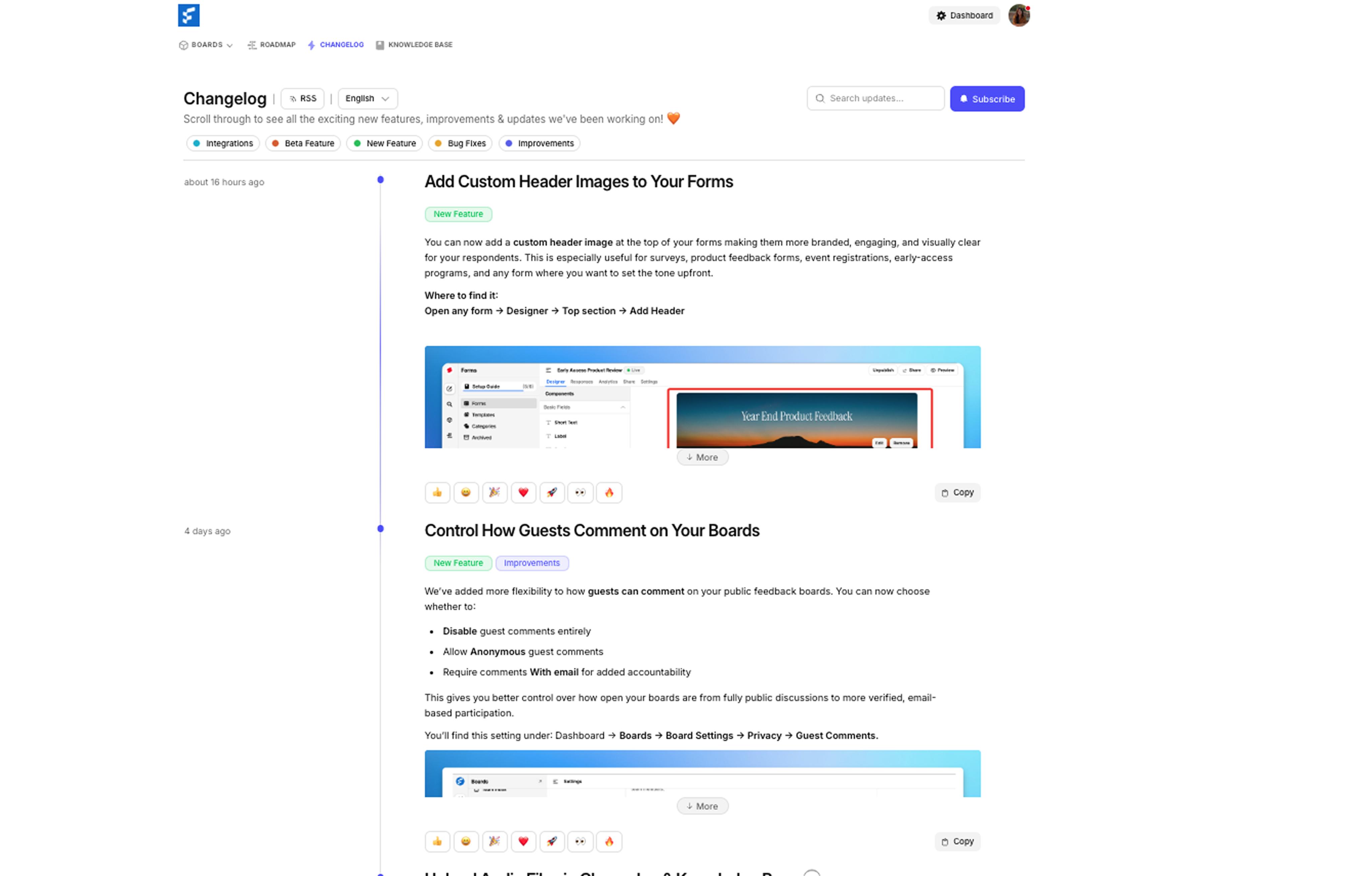 Changelog feature preview showing product updates, release notes, and communication tools in a modern web application design. This image demonstrates the clean, professional appearance of the FeatureOS platform.
