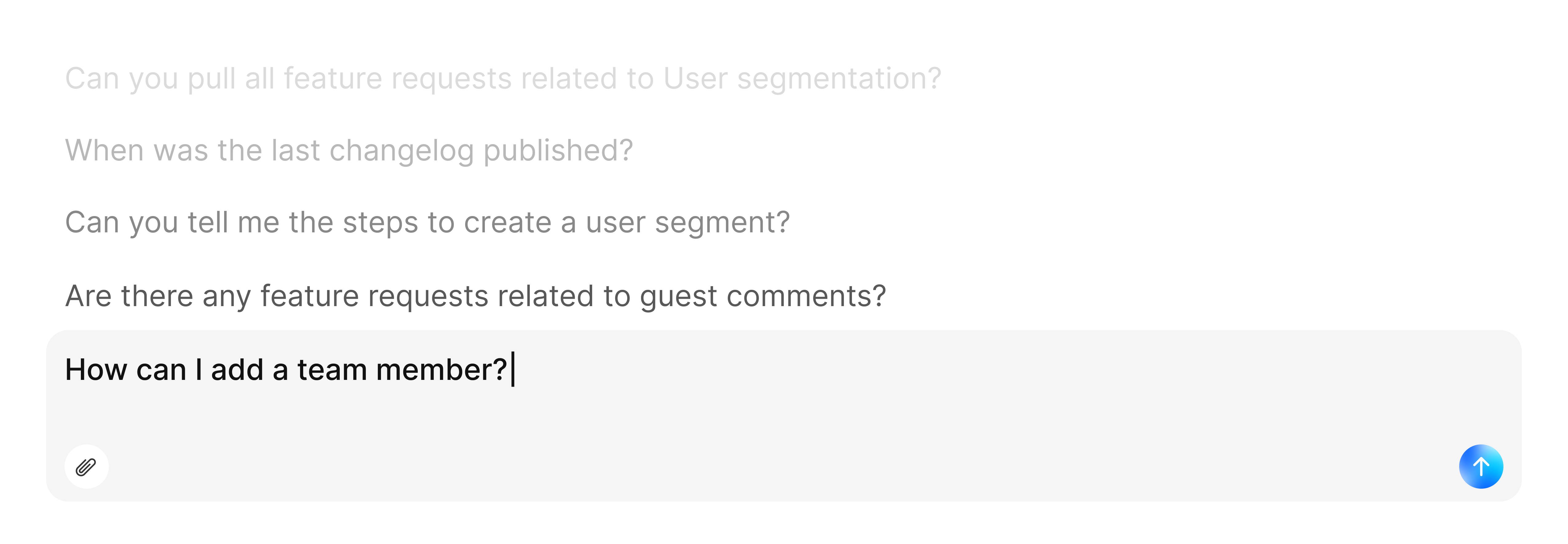 AI Chat interface showing conversation with FeatureOS data